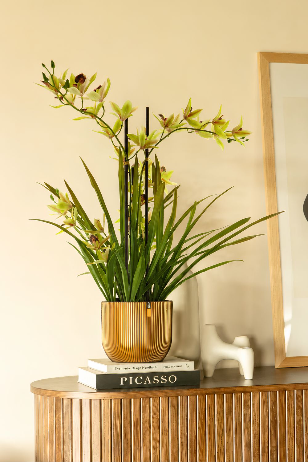 Künstliche Meadow Orchidee Grün Creme 70 cm