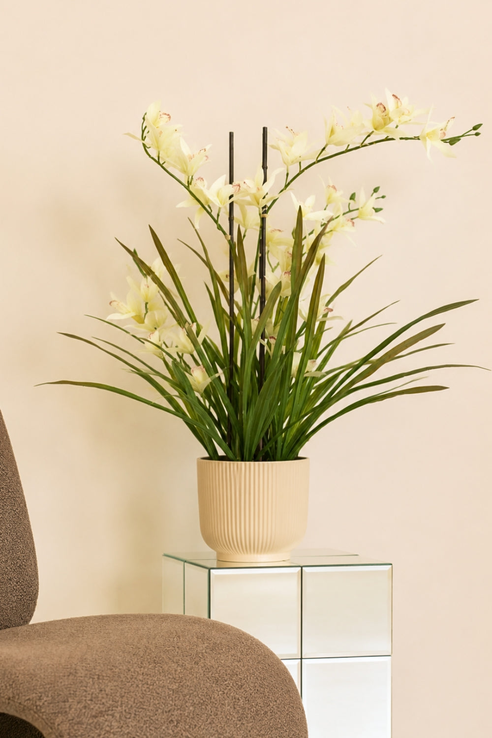 Künstliche Meadow Orchidee Creme Weiß 70 cm